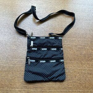 LeSPORTSAC Black and White Polka Dot Crossbody Bag